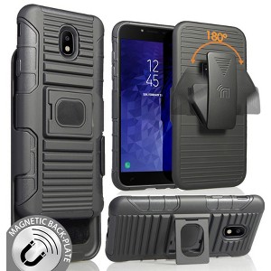 Nakedcellphone Combo for Samsung Galaxy J7 2018 (Star/Refine/Aero) - Ring Grip/Stand Case and Belt Clip Holster - Black - 1 of 4