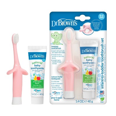 Dr. Brown's Infant-to-Toddler Training Toothbrush Seth & All-Natural Fwith Pear & Apple Fluoride-Free Natural Toothpaste - Pink - 1.4oz