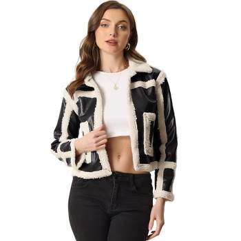 Allegra K Women's Faux Fur Paneled PU Leather Thick Parka Jacket Warm Winter Coat