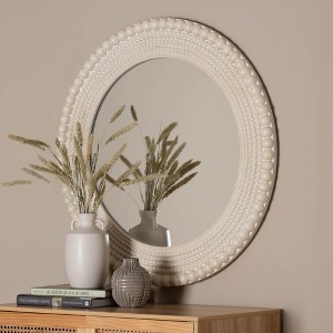 Baxton Studio Grazia Modern Round Beaded-framed Accent Mirror in Pearl White - 1 of 4