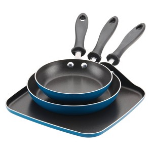 Farberware 3pc Nonstick Aluminum Reliance Skillet and Griddle Cookware Set Teal, Blue