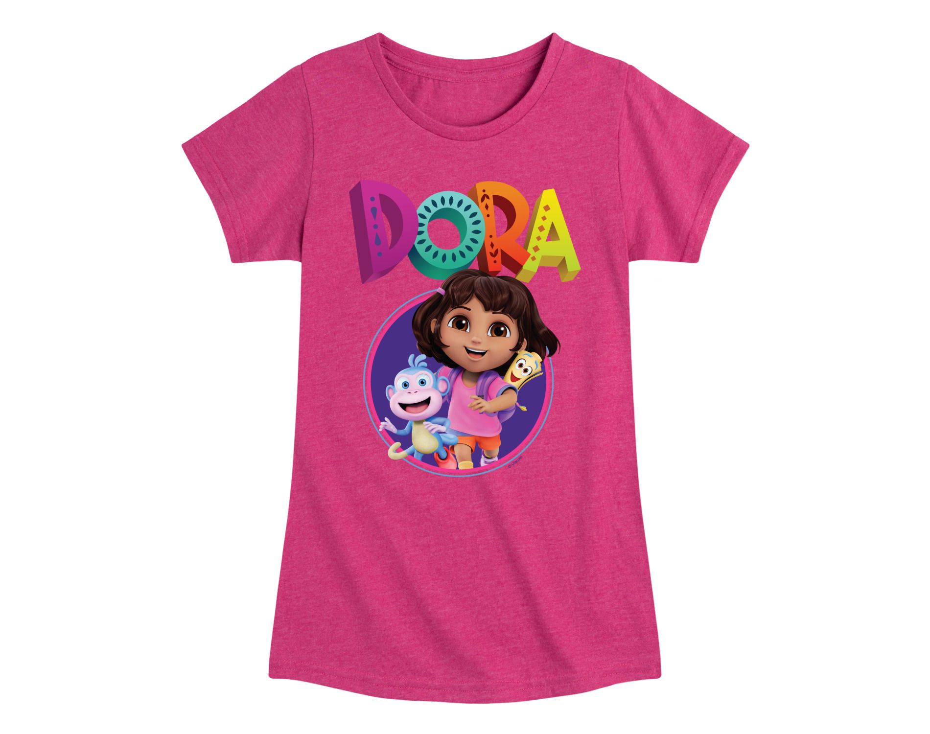 Girls' Dora the Explorer Logo Fitted Short Sleeve Graphic T-Shirt - Heather Fuchsia - 2T