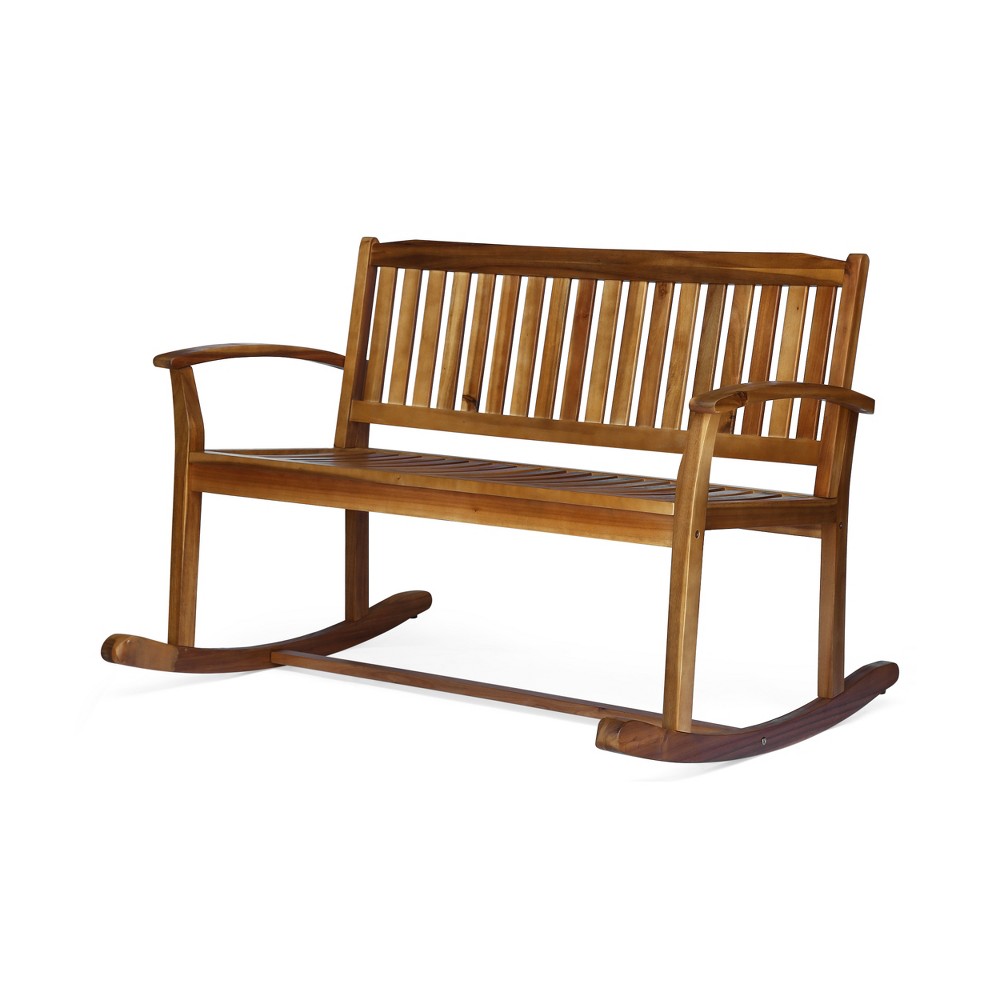 Regatta Acacia Patio Rocking Loveseat - Natural - Christopher Knight Home: Water-Resistant, 2-Seater Bench