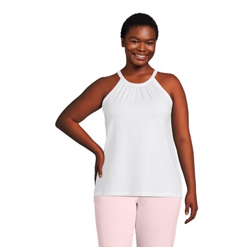 Lands' End Women's Plus Size Light Weight Jersey Halter Neck Tank Top - 2x  - White