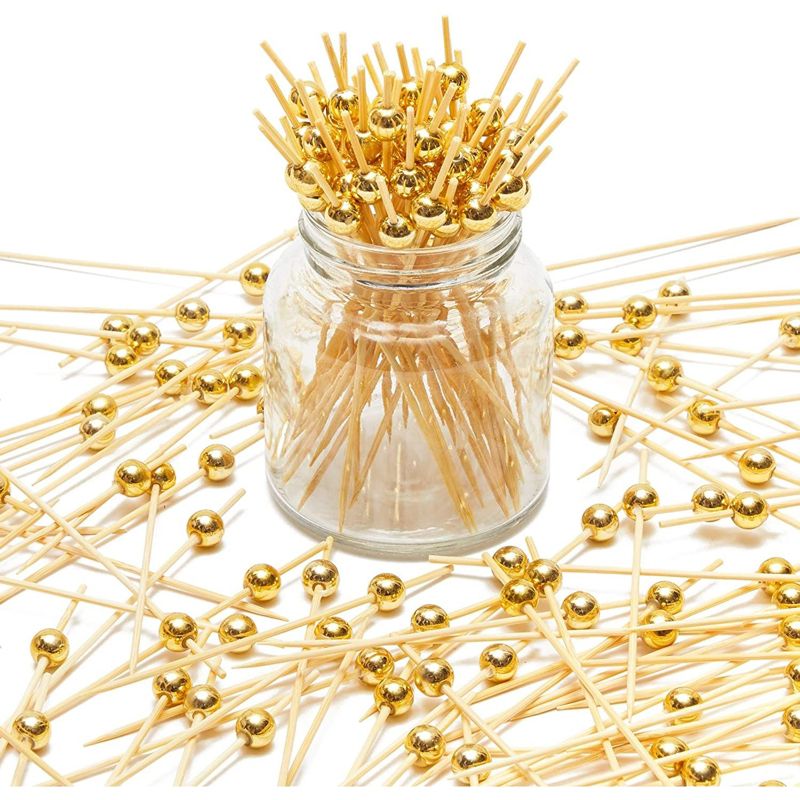 Okuna Outpost 150 Pack Bamboo Toothpicks with Gold Pearl, Cocktail Picks for Appetizer (4.7 Inches), 2 of 8