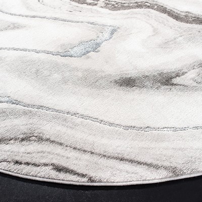 Grey and Silver Round Abstract Synthetic Area Rug