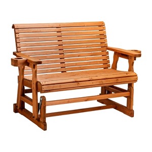 Karl Home | 48 in. Solid Wood Patio Glider Bench with Cup Holder - 1 of 4