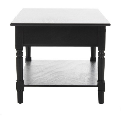 Distressed Black Pine Wood Rectangular Coffee Table with Storage