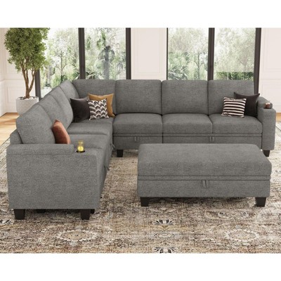 Belffin L-Shaped Fabric Sectional Couch - 6-Seater Modular with Storage Ottoman & Tool-Free Assembly