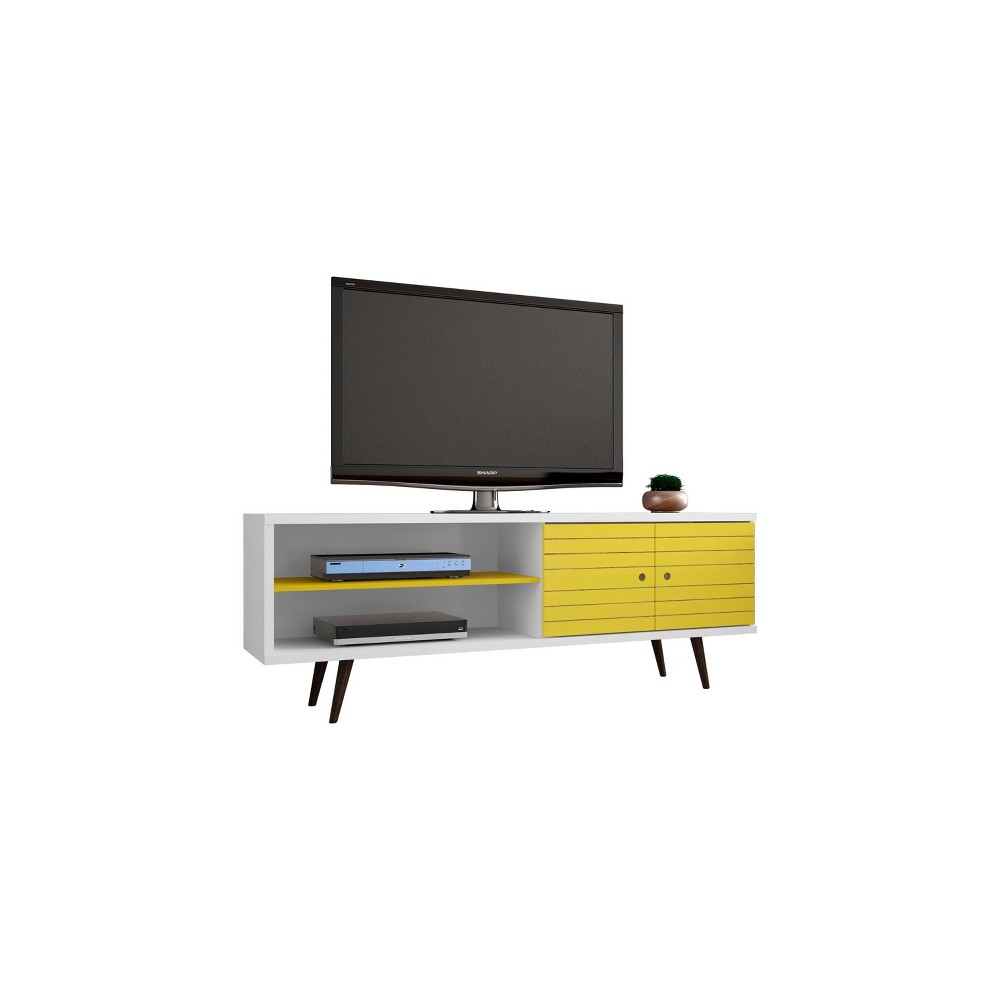 Photos - Mount/Stand Liberty 2 Shelves and 2 Doors TV Stand for TVs up to 60" White/Yellow - Ma