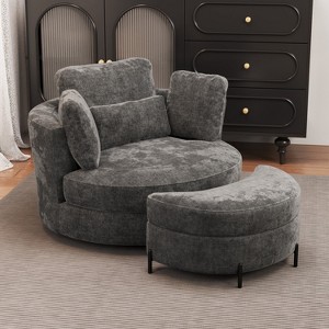 Hrinhom 50.2"W Chenille 360° Swivel Accent Barrel Chair and Storage Ottoman - 1 of 4