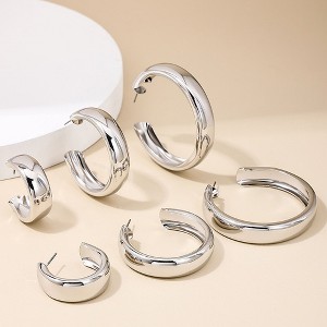 Anna-Kaci Women's 3 Pairs Chunky Hoop Earrings Set - 1 of 3