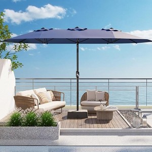 15ft Large Patio Umbrella with Base - Rectangular Patio Umbrella with Crank Handle, UV Protection for Outdoor Market, Backyard, Pool - 1 of 4