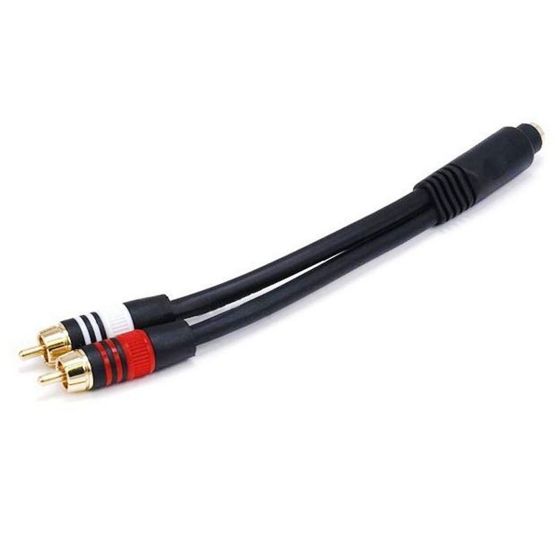 Monoprice Audio Cable - 0.5 Feet - Black | Premium 3.5mm Stereo Female to 2 RCA Male 22AWG, Gold Plated, 1 of 4