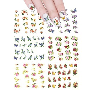Wrapables Nail Art Water Nail Stickers Water Transfer Stickers / Nail Art Tattoos / Nail Art Decals, Flowers & Butterflies (6 Sheets) - 1 of 2