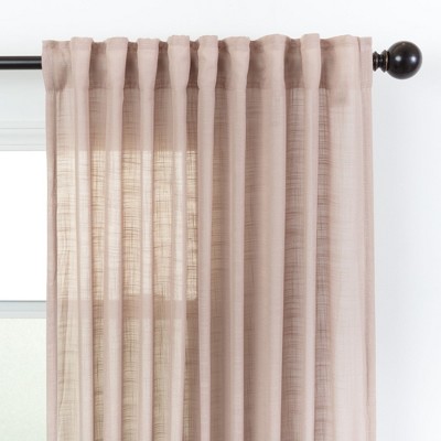 Tan Semi-Sheer Polyester Window Curtain Panels, 52 x 63 Inches