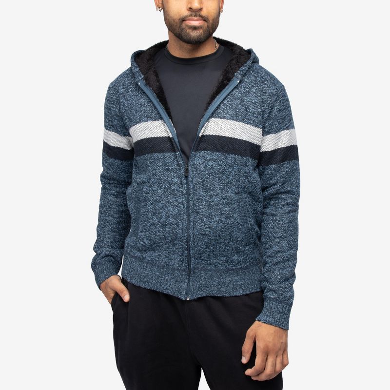X RAY Full Zip Hooded Sweater With Stripes & Faux Shearling Lining, 5 of 9
