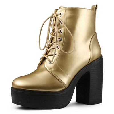 Allegra K Women's Platform Chunky High Heel Lace Up Combat Boots