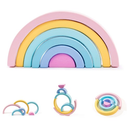 Rainbow Stacking Shapes- Wooden Montessori Toy for Babies