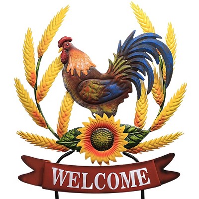 Home & Garden 30.0" Metal Welcome Rooster Fall Farm Yard Stakes Direct Designs International  -  Decorative Garden Stakes