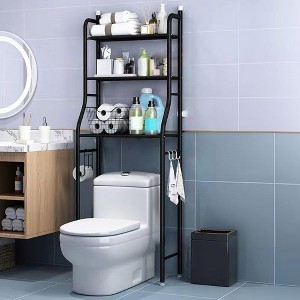 Toilet-Top Storage Rack Metal Toilet-Top Organizer Bathroom Toilet-Top Shelf Features removable towel hooks Easy installation - 1 of 4