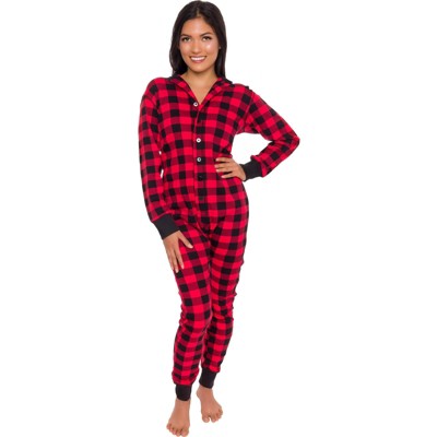 Silver Lilly Slim Fit Women's oh Deer Buffalo Plaid One Piece Pajama  Union Suit With Functional Panel - Small : Target