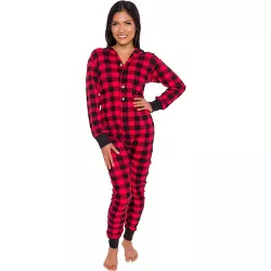 Silver Lilly - Slim Fit Women's Buffalo Plaid One Piece Pajama Union Suit with Functional Panel