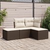 vidaXL 4 Piece Patio Sofa Set with Cushions - Brown and Cream Without Table - 2 of 4