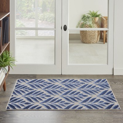 Aloha Blue Floral 2'8" x 4' Synthetic Flat Woven Outdoor Rug