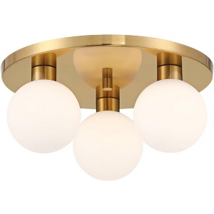 Possini Euro Design Katalin 12 1/4" Modern Semi Flush-Mount Ceiling Light Fixture Kitchen Foyer Hallway Round 3-Light LED Gold Finish White Glass - 1 of 4