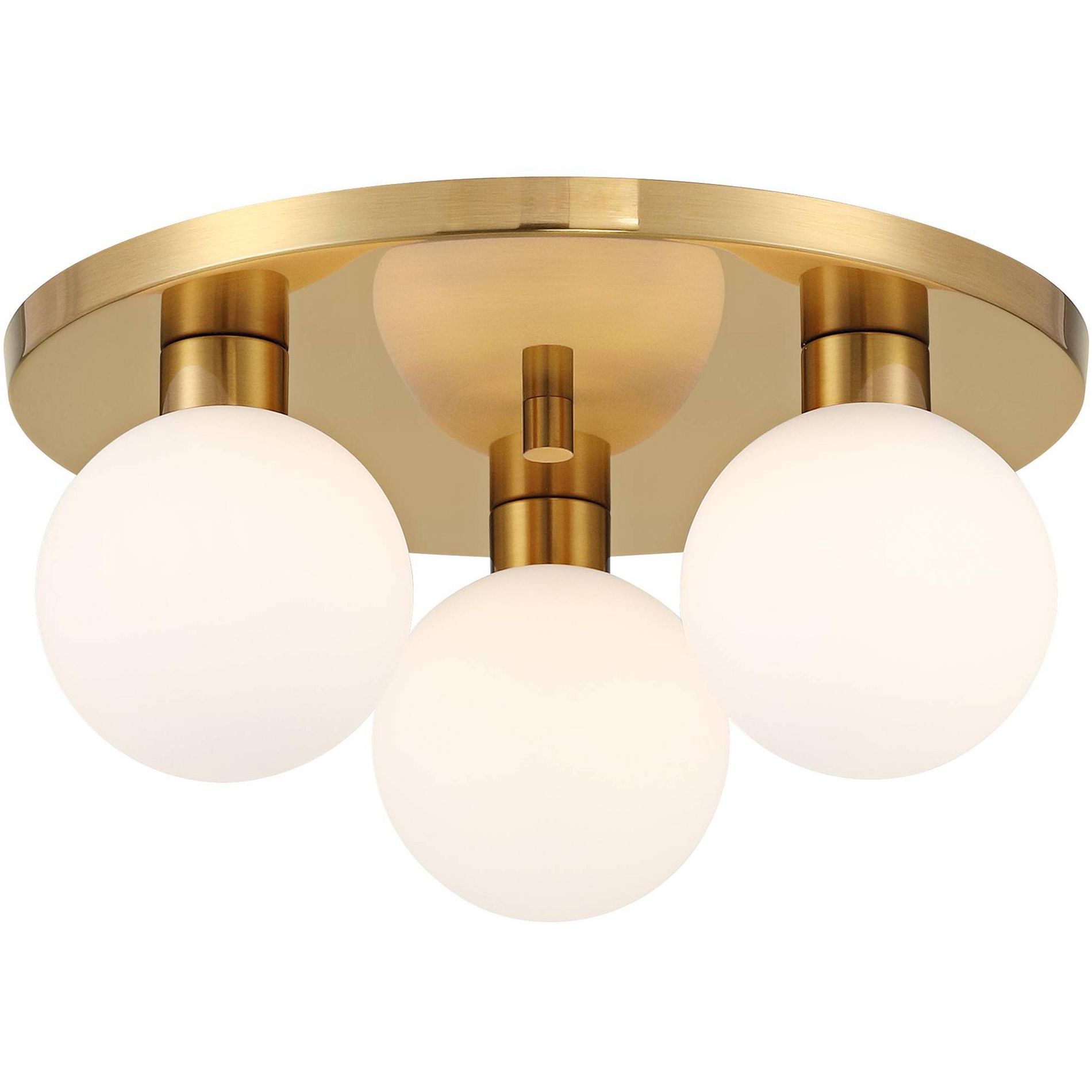 Possini Euro Design Katalin 12 1/4" Modern Semi Flush-Mount Ceiling Light Fixture Kitchen Foyer Hallway Round 3-Light LED Gold Finish White Glass