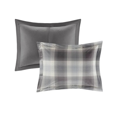Twin Gray Plaid Down Alternative Microfiber Comforter Set