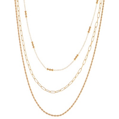 Anna-Kaci Layered Chain Necklace with Textured and Beaded Details - Gold
