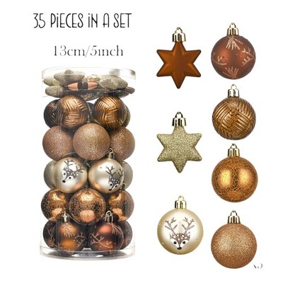 35-Piece Bronze and Gold Shatterproof Plastic Ornament Set