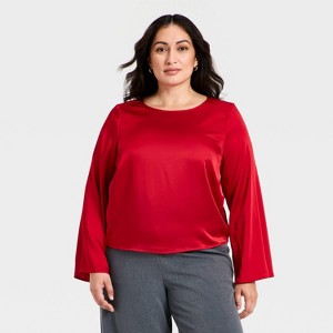 Women's Long Sleeve Satin Blouse - A New Day™ - 1 of 3