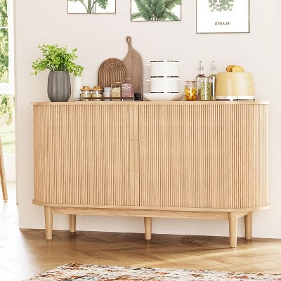 LINSY HOME Sideboard Buffet Cabinet with Storage, 55" Fluted Coffee Bar Cabinet with Tambour Sliding Doors and Drawer, Mid Century Modern Wood Storage Buffet — фото 2