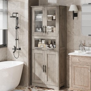 Tall Bathroom Cabinet, Freestanding Storage Cabinet with Glass Doors and Adjustable Shelves and Drawers, 67" Tall Cabinet for Kitchen, Pantry - 1 of 4