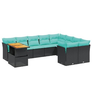 vidaXL 10 Piece Patio Sofa Set with Cushions Black Poly Rattan - 1 of 4