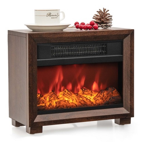 14.5 Mini Portable Electric Fireplace, 750W/1500W Tabletop Stove Heater with 3D Flame & Remote Control, Walnut