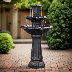 Teamson Home Outdoor Lily Flower Stone 3-Tier Waterfall Fountain, Gray - 1 of 4