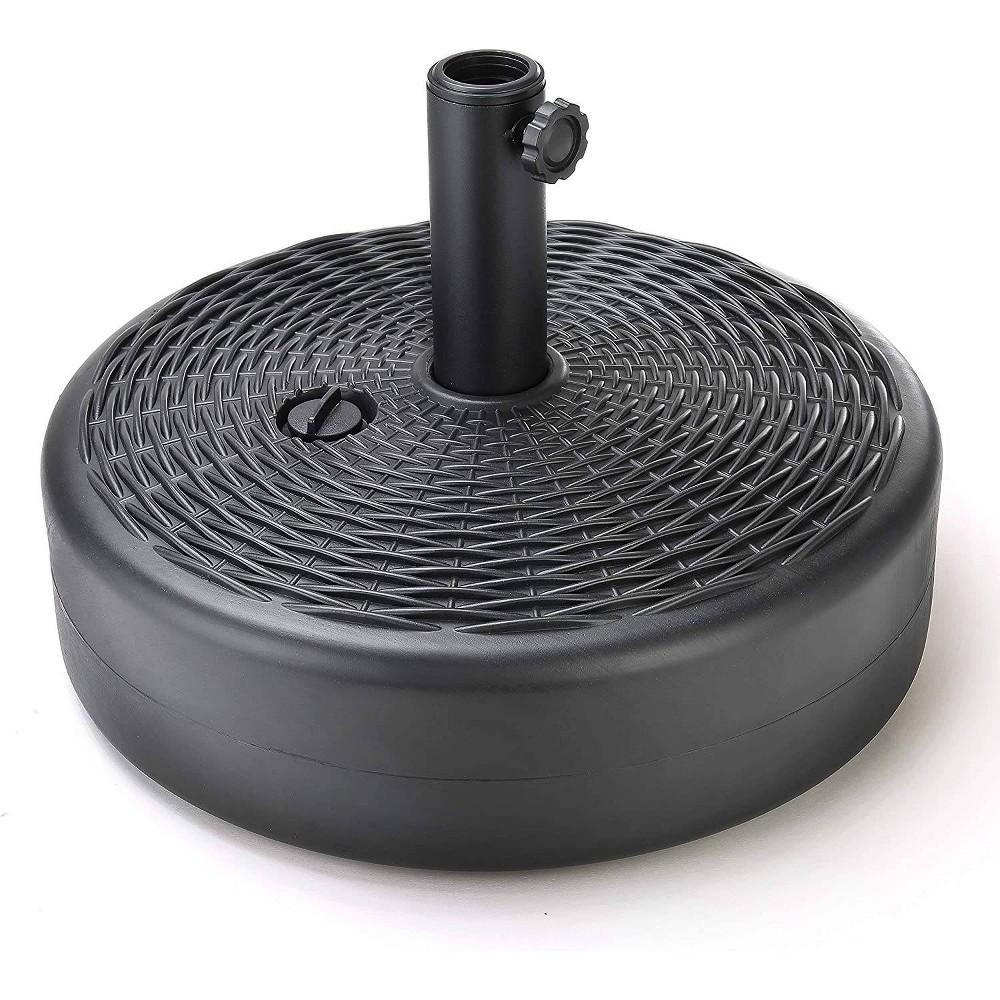 Rattan Design Resin Fillable Umbrella Base Black - Backyard Expressions: Weather-Resistant, No Assembly Required