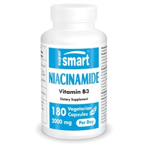 SuperSmart Niacinamide Supplement 2000mg per Day (Nicotinamide) - Flush Free Vitamin B3 Niacin | Non-GMO & Gluten Free - 180 Vegetarian Capsules - 1 of 1