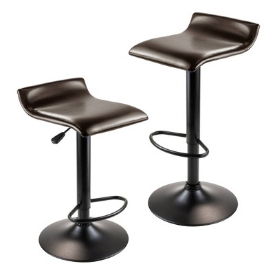 Set of 2 Paris Airlift Adjustable Swivel Stool with Faux Leather Seat and Black Metal Base Espresso/Black - Winsome