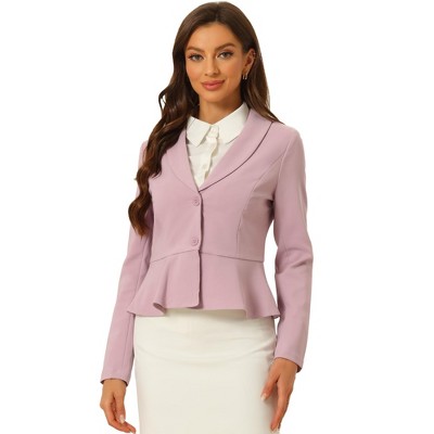 INSPIRE CHIC Women's Vintage Shawl Collar Long Sleeve Ruffle Hem Work Short Blazer
