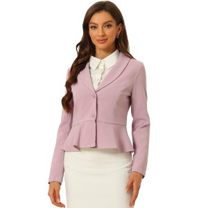 INSPIRE CHIC Women's Vintage Shawl Collar Long Sleeve Ruffle Hem Work Short Blazer - 1 of 4