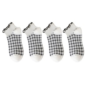 Anna-Kaci 4 Pairs Ankle Socks with Ruffle Trim Cuff Featuring Cherry, Grid, Stripe, and Polka Dot Designs - 1 of 4
