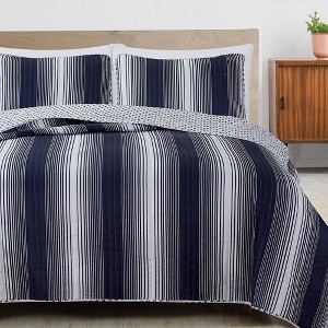 Great Bay Home Stripe Reversible Quilt Set With Shams - 1 of 4