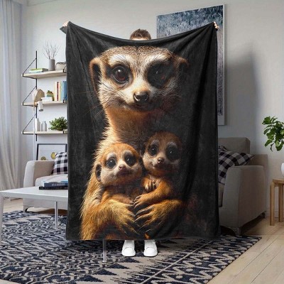 Meerkat Pattern Flannel Blanket, All Season Soft Cozy Polyester Throw for Car, Sofa, Bed, Indoor Outdoor Use, Christmas Gift.