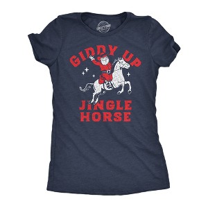 Womens Funny T Shirts Giddy Up Jingle Horse Sarcastic Christmas Song Graphic Tee For Ladies - Crazy Dog Women's T Shirt - 1 of 4
