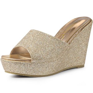 Allegra K Women's Glitter Platform Slip-on Wedge Heels Sandals - 1 of 4
